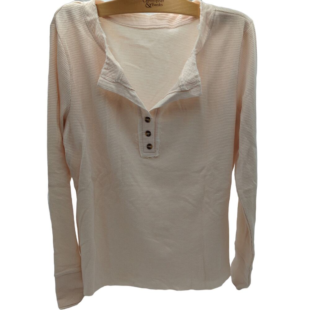 No Brand XL Light Pink Waffle Henley Long Sleeve Sweater